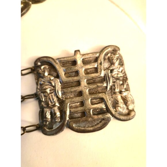 Vintage H.K. Carved Metal Figural Panel Belt – 30" with Extra Panel – 180g Heavy - Picture 3 of 8